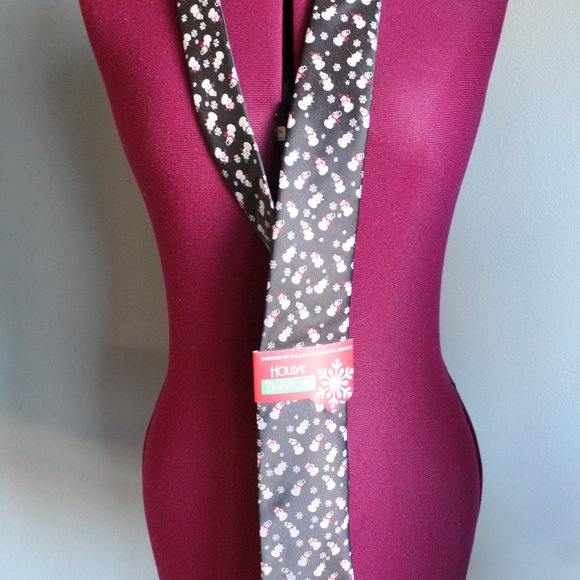 Holiday Traditions Necktie Black With Silver Snowmen Christmas - Picture 1 of 6